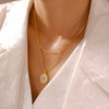 Retro Oval Fritillaria Set Zircon Titanium Steel Pendant And Clavicle Chain Plated With 18K True Gold In Geometric Pattern For Women