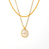 Retro Oval Fritillaria Set Zircon Titanium Steel Pendant And Clavicle Chain Plated With 18K True Gold In Geometric Pattern For Women