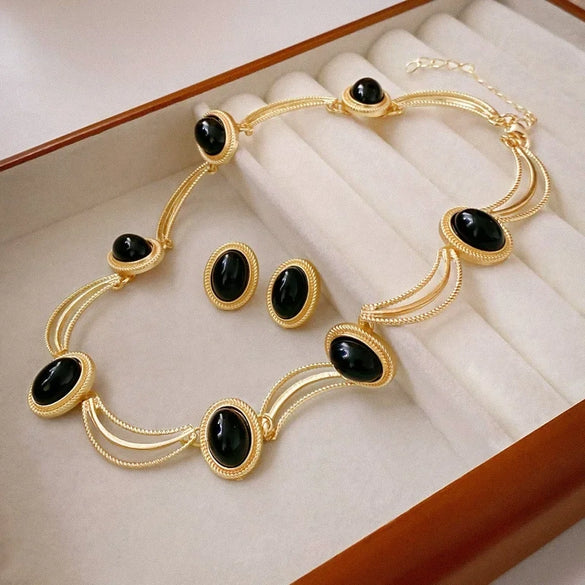 Retro Oval Geometric Alloy Pin Earrings For Women With Electroplating Treatment
