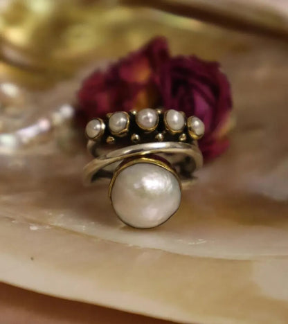 Retro Oval Imitation Pearl Alloy Women'S Open Ring