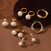 Retro Oval Pearl Stainless Steel Earrings For Women With 18K Electroplating