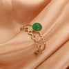 Retro Oval Rhombus Stainless Steel Gold Plated Natural Stone Open Ring In Bulk