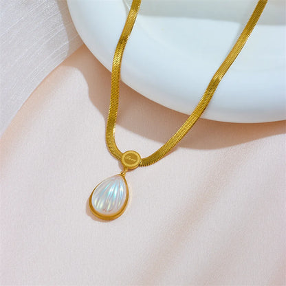 Retro Oval Titanium Steel Opal Pendant Necklace In Bulk