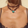 Retro Oval Turquoise Alloy Leather Wholesale Pendant Necklace