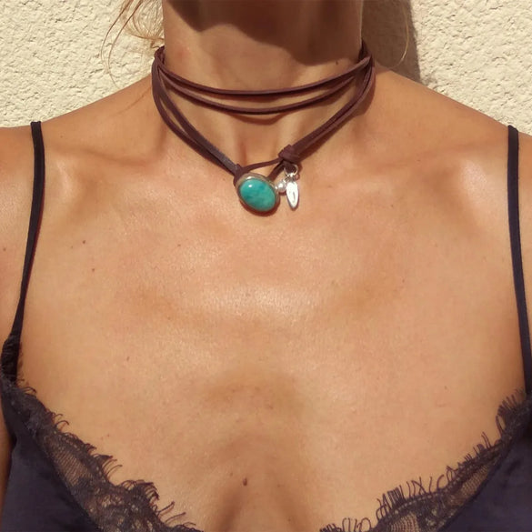 Retro Oval Turquoise Alloy Leather Wholesale Pendant Necklace