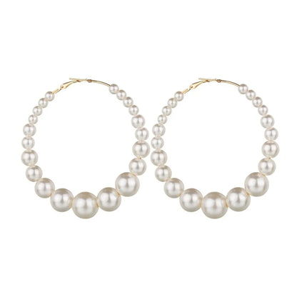 Retro Oversized Artificial Pearl Big Ear Hoop