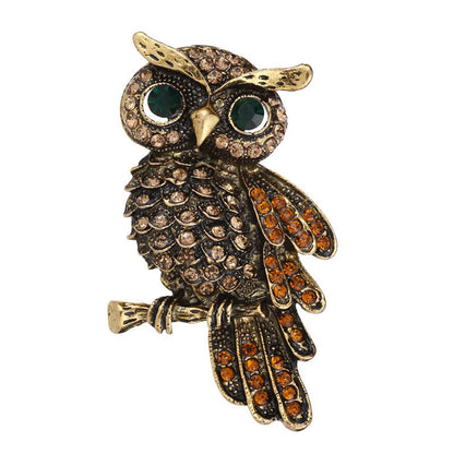 Retro Owl Alloy Plating Zircon Women'S Brooches