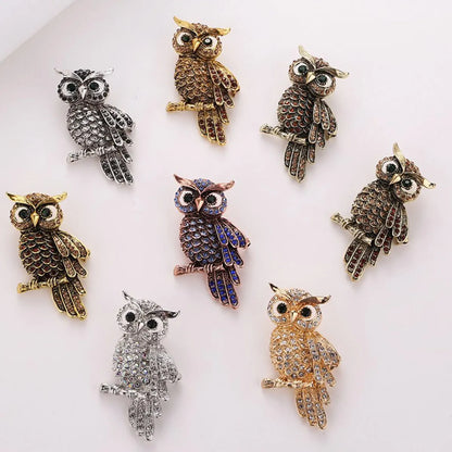 Retro Owl Alloy Plating Zircon Women'S Brooches