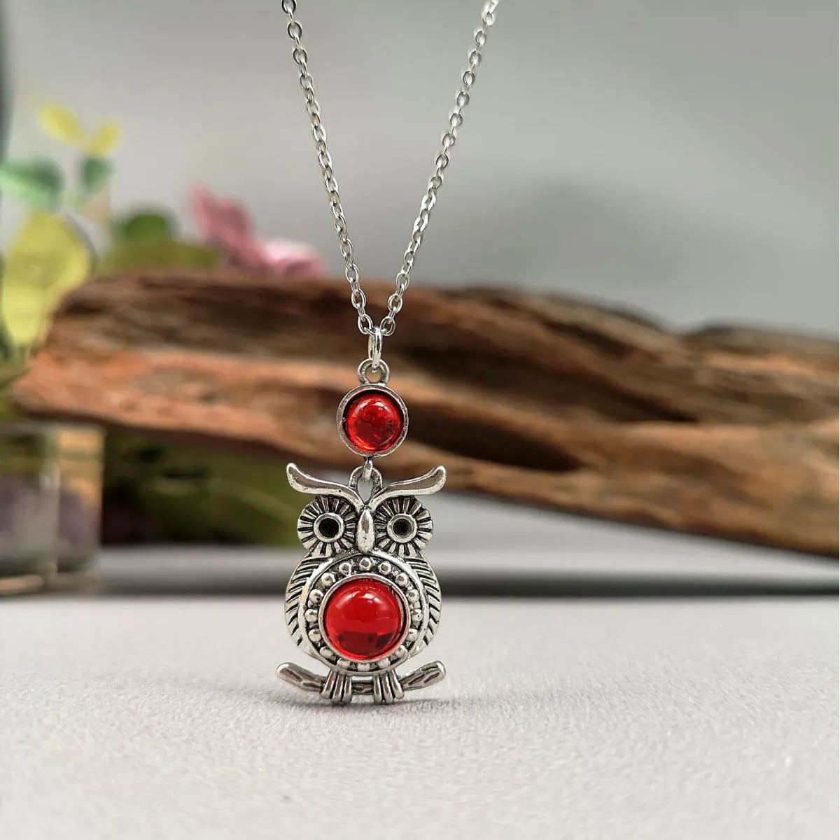 Retro Owl Stainless Steel Copper Artificial Gemstones Pendant Necklace In Bulk