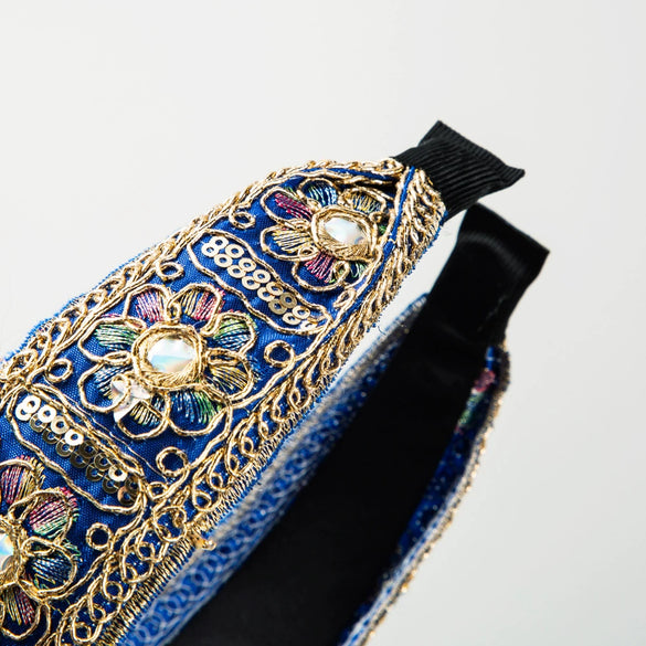 Retro Palace Style Embroidered Fabric Floral Wide Brimmed Headband For Women