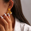 Retro Palace Style Geometric Upside Down U Shaped Imitation Pearl Titanium Steel Earrings With Electroplating