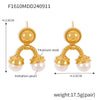 Retro Palace Style Geometric Upside Down U Shaped Imitation Pearl Titanium Steel Earrings With Electroplating