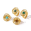 Retro Palace Style Niche Inlaid Natural Tiger's Eye Stone Hollow Unique Geometric Stainless Steel Ring With 18K Furnace Vacuum Plating