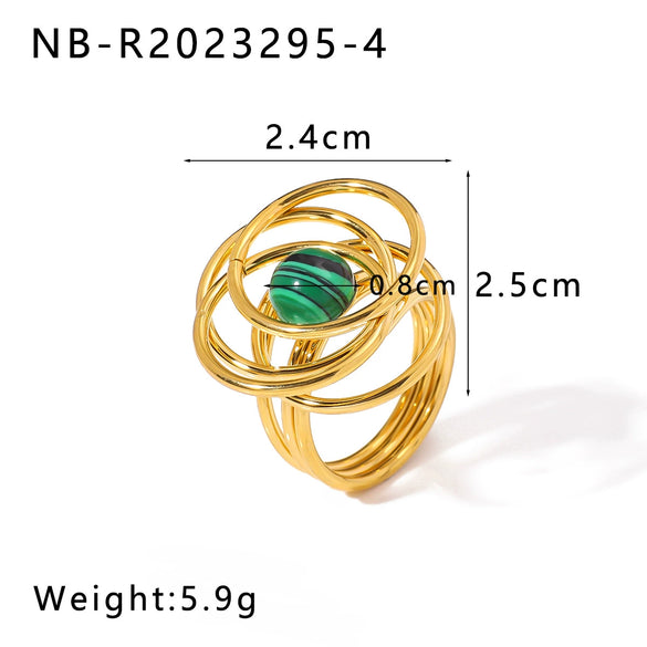 Retro Palace Style Niche Inlaid Natural Tiger's Eye Stone Hollow Unique Geometric Stainless Steel Ring With 18K Furnace Vacuum Plating