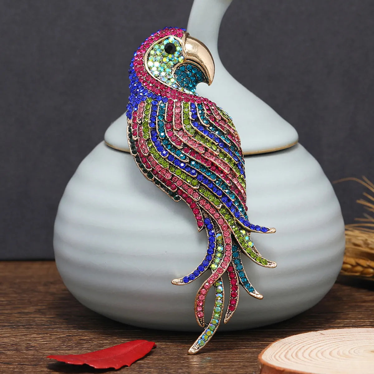 Retro Parrot Alloy Plating Inlay Rhinestones Unisex Brooches