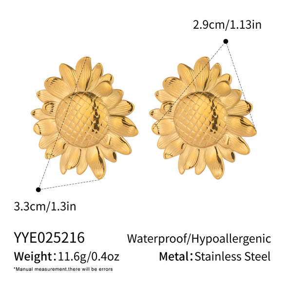 Retro Pastoral Small Fresh Sunflower Geometric Stainless Steel Earrings For Summer Girls With Electroplating