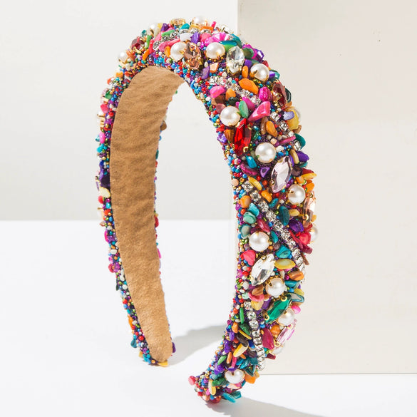 Retro Pearl Crystal Headband With Diamondcolored Stone For Women