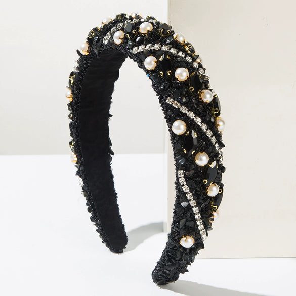 Retro Pearl Crystal Headband With Diamondcolored Stone For Women