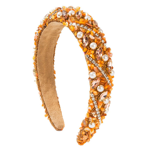 Retro Pearl Crystal Headband With Diamondcolored Stone For Women