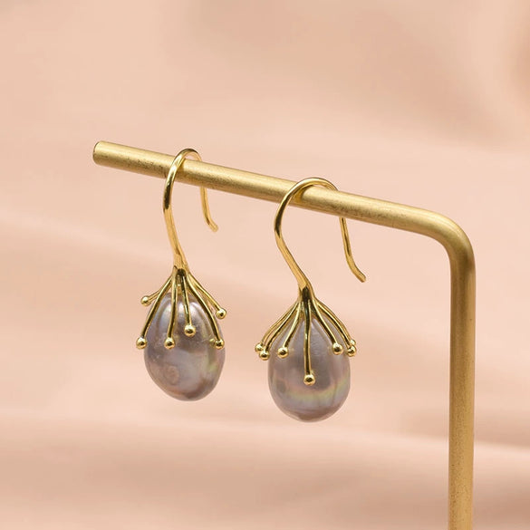 Retro Pearl Earrings 925 Silver Needle With Geometric Animal Zodiac Patterns For Girls