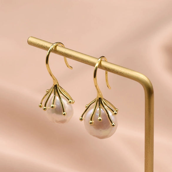 Retro Pearl Earrings 925 Silver Needle With Geometric Animal Zodiac Patterns For Girls