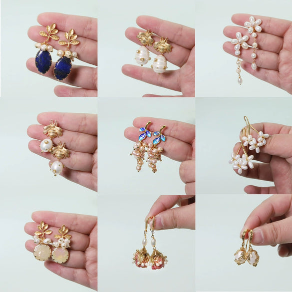 Retro Pearl Earrings 925 Silver Needle With Geometric Animal Zodiac Patterns For Girls