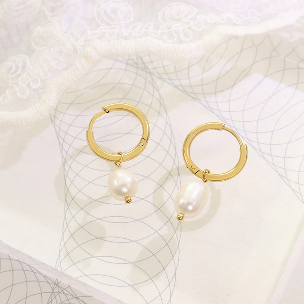 Retro Freshwater Pearl Titanium Steel Plating 18k Gold Plated Hoop Earrings Drop Earrings