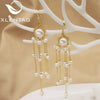 Retro Pearl Tassel Earrings For Women Geometric Court Style Electroplated High Quality Ear Jewelry