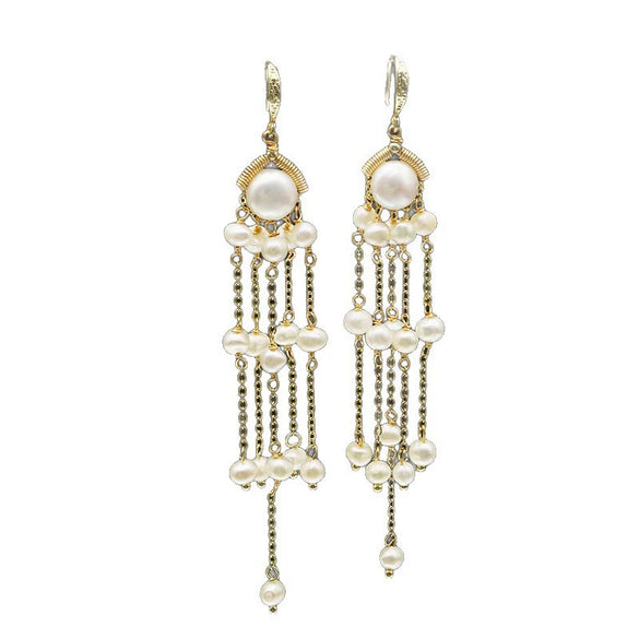 Retro Pearl Tassel Earrings For Women Geometric Court Style Electroplated High Quality Ear Jewelry
