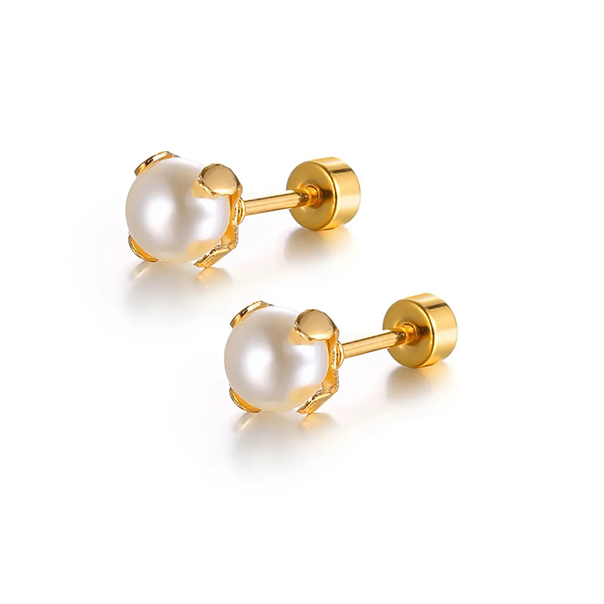 Retro Pearl Titanium Steel Plating Ear Studs 1 Pair