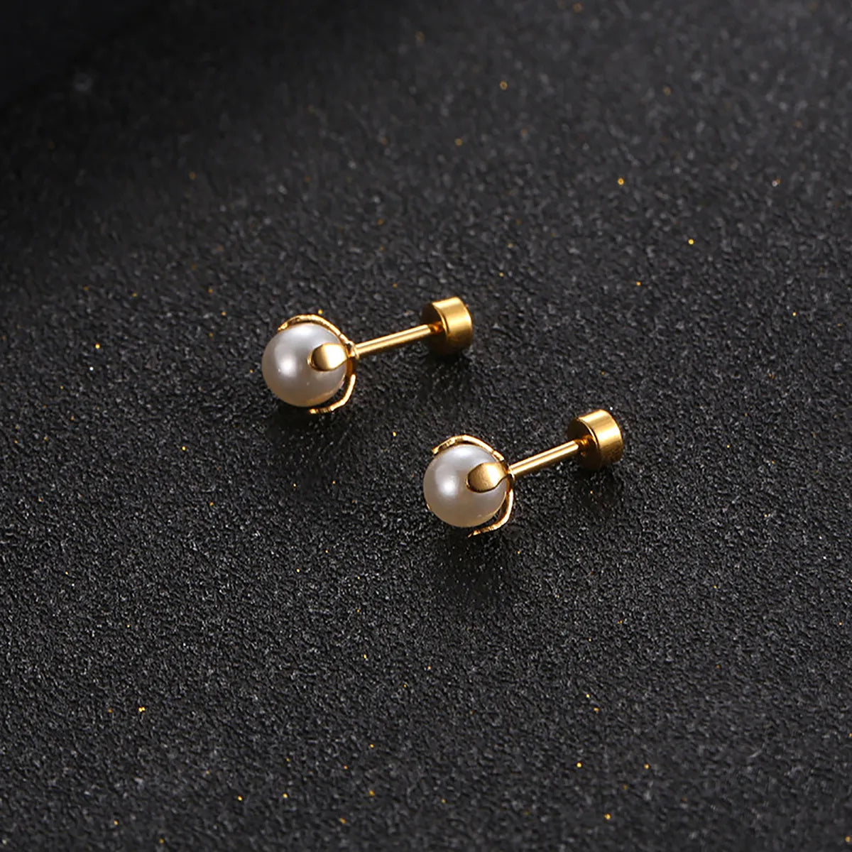 Retro Pearl Titanium Steel Plating Ear Studs 1 Pair