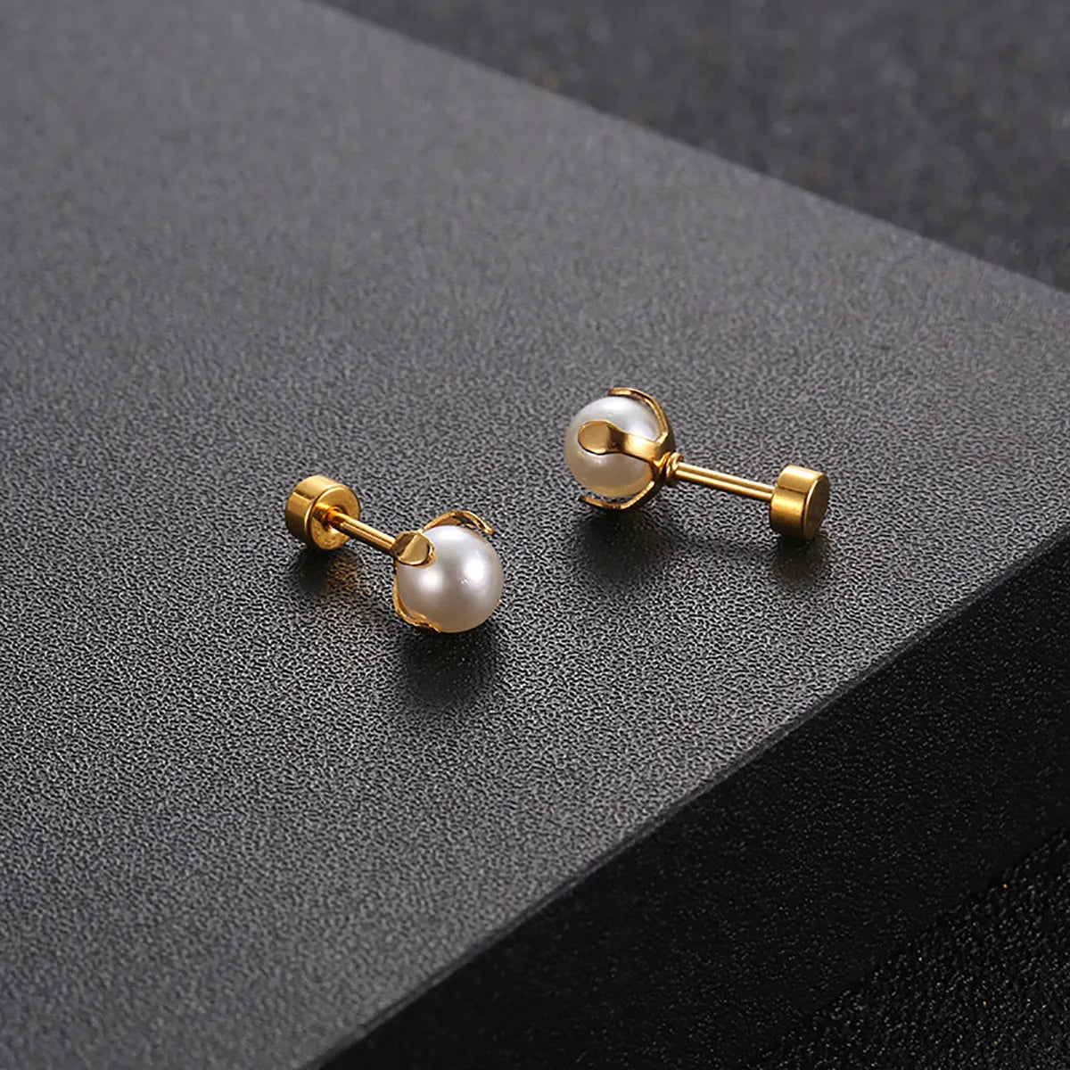 Retro Pearl Titanium Steel Plating Ear Studs 1 Pair