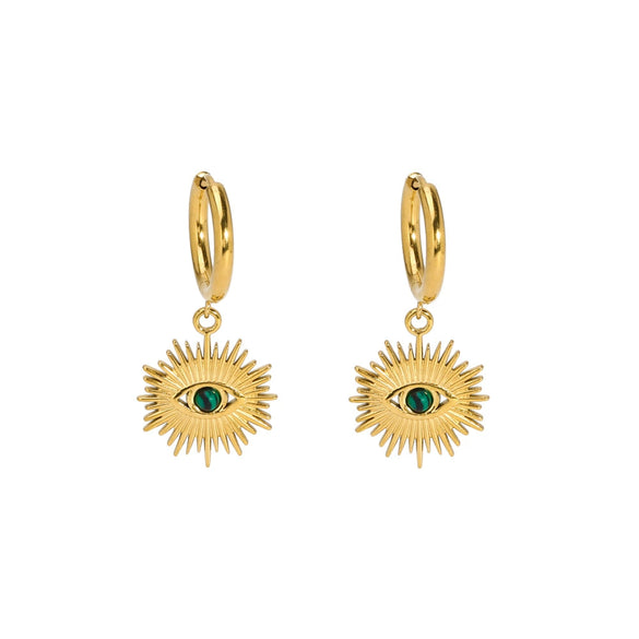 Retro Personality Devil's Eye Pendant Earrings For Women Stainless Steel Geometric Pvdp Furnace Real Gold
