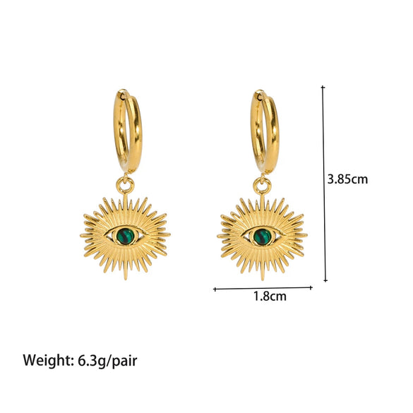 Retro Personality Devil's Eye Pendant Earrings For Women Stainless Steel Geometric Pvdp Furnace Real Gold