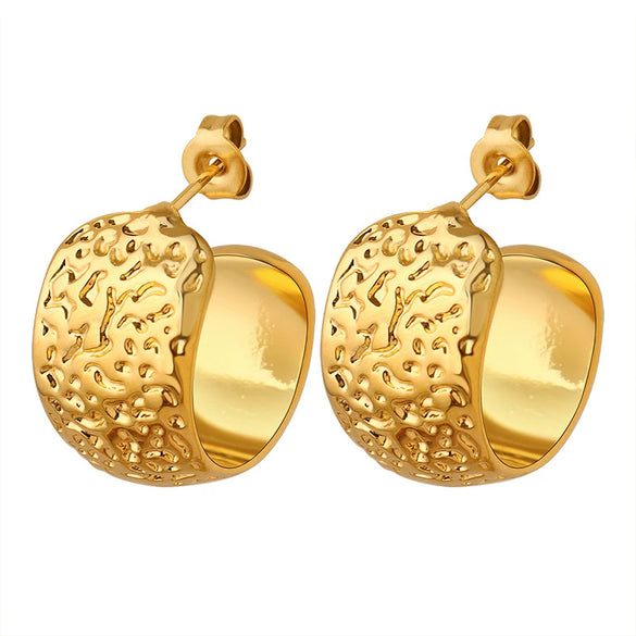 Retro Personality Embossed Titanium Steel Cshaped Women's Earrings With Geometric Design And Electroplating