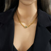 Retro Personality Hollow Pendant Necklace With Blue Eyes Geometric Pattern Titanium Steel Thick Chain Electroplated