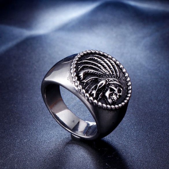 Retro Pirate Geometric Stainless Steel Ring For Men With Polishing Treatment