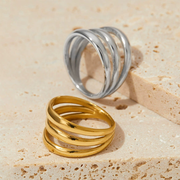 Retro Plating Gold Stainless Steel Ring For Women With Geometric Design And Fashionable Sense