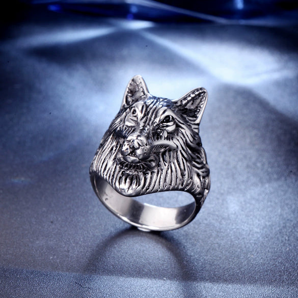 Retro Polished Titanium Steel Wolf Head Ring For Men And Women Uninlaid Stainless Steel Statement Jewelry