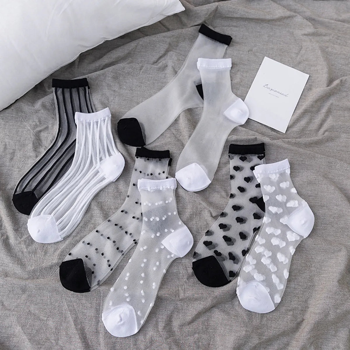 Retro Polka Dot Love Vertical Strips Glass Silk Card Silk Socks Women'S Tube Socks Wholesale