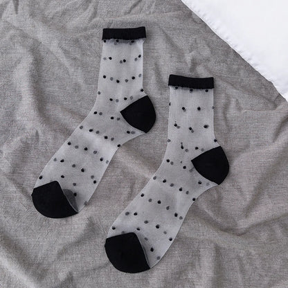 Retro Polka Dot Love Vertical Strips Glass Silk Card Silk Socks Women'S Tube Socks Wholesale