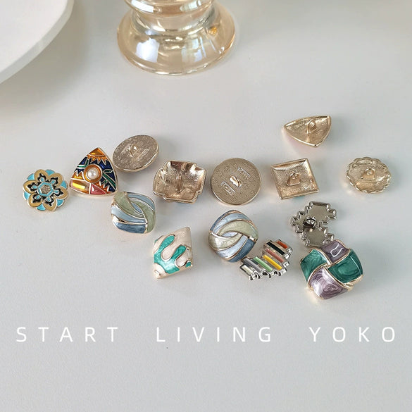 Retro Polygon Alloy Shank Buttons For Coats Sweaters Knitwear And Dresses Decorative Metal Garment Buttons