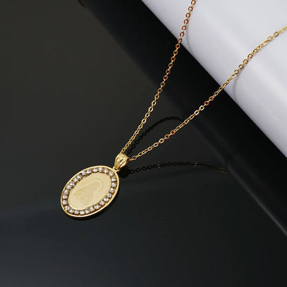 Retro Portrait Stainless Steel Pendant Necklace Plating Zircon Stainless Steel Necklaces