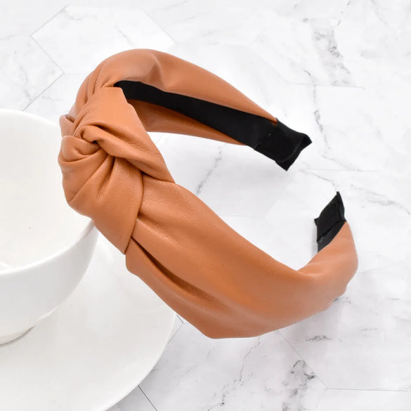 Retro Pu Leather Pure Color Knotted Headband