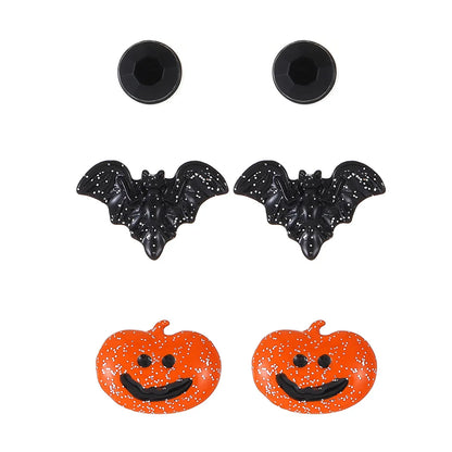 1 Set Retro Pumpkin Ghost Bat Alloy Earrings