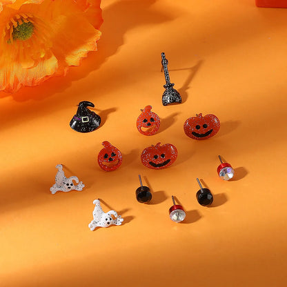 1 Set Retro Pumpkin Ghost Bat Alloy Earrings