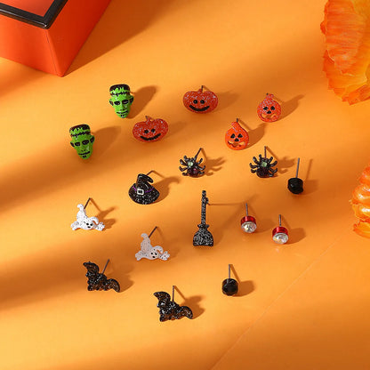 1 Set Retro Pumpkin Ghost Bat Alloy Earrings