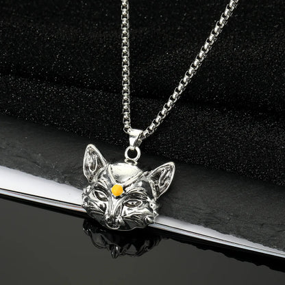 Retro Punk Alloy Cat Head Beth Cat Pendant Necklace Sweater Chain