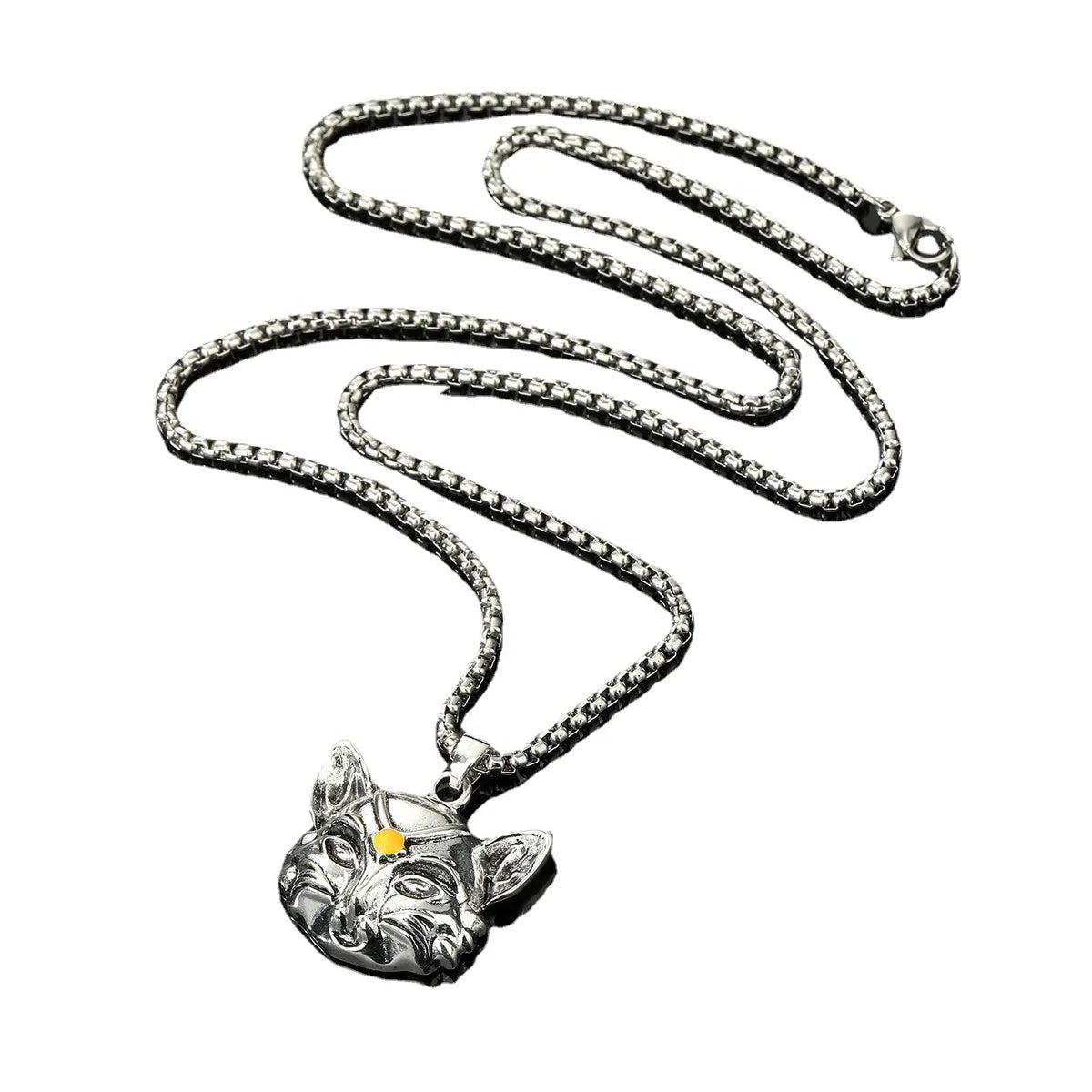 Retro Punk Alloy Cat Head Beth Cat Pendant Necklace Sweater Chain