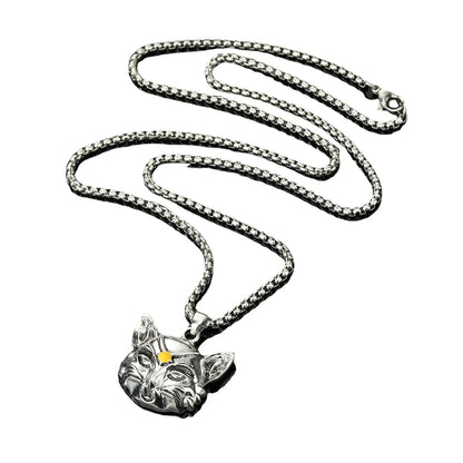 Retro Punk Alloy Cat Head Beth Cat Pendant Necklace Sweater Chain